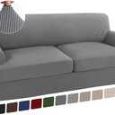 Turquoize 3 Piece T Cushion Sofa Slipcovers Stretch Couch Cover Furniture Covers with 2 Individual T Cushion Covers, Machine Washable (2 Cushion Sofa, Dove)