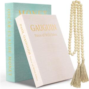Decorative Books for Home Decor  Set of 2 Linen Faux Book Storage Boxes with Wooden Bead Tassel, Hidden Storage for Bookshelf, Coffee Table, Living Room, Office, Bedroom (Green,Beige)