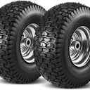 15x6.00-6 Lawn Mower Tire and Wheel Front Tire 2PCS, 3" Centered Hub | Bore ID 3/4" | Natural Rubber 4 Ply with Tube for John Deere Craftsman Husqvarna Riding Mowers Lawn Tractors