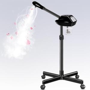 Professional Facial Steamer with More Steam for Deep Cleansing and Hydration, Face Steamer on Wheels with Time Setting, Estheticians Steamer Adjustable Height for Beauty, Spa and Home UseBlack