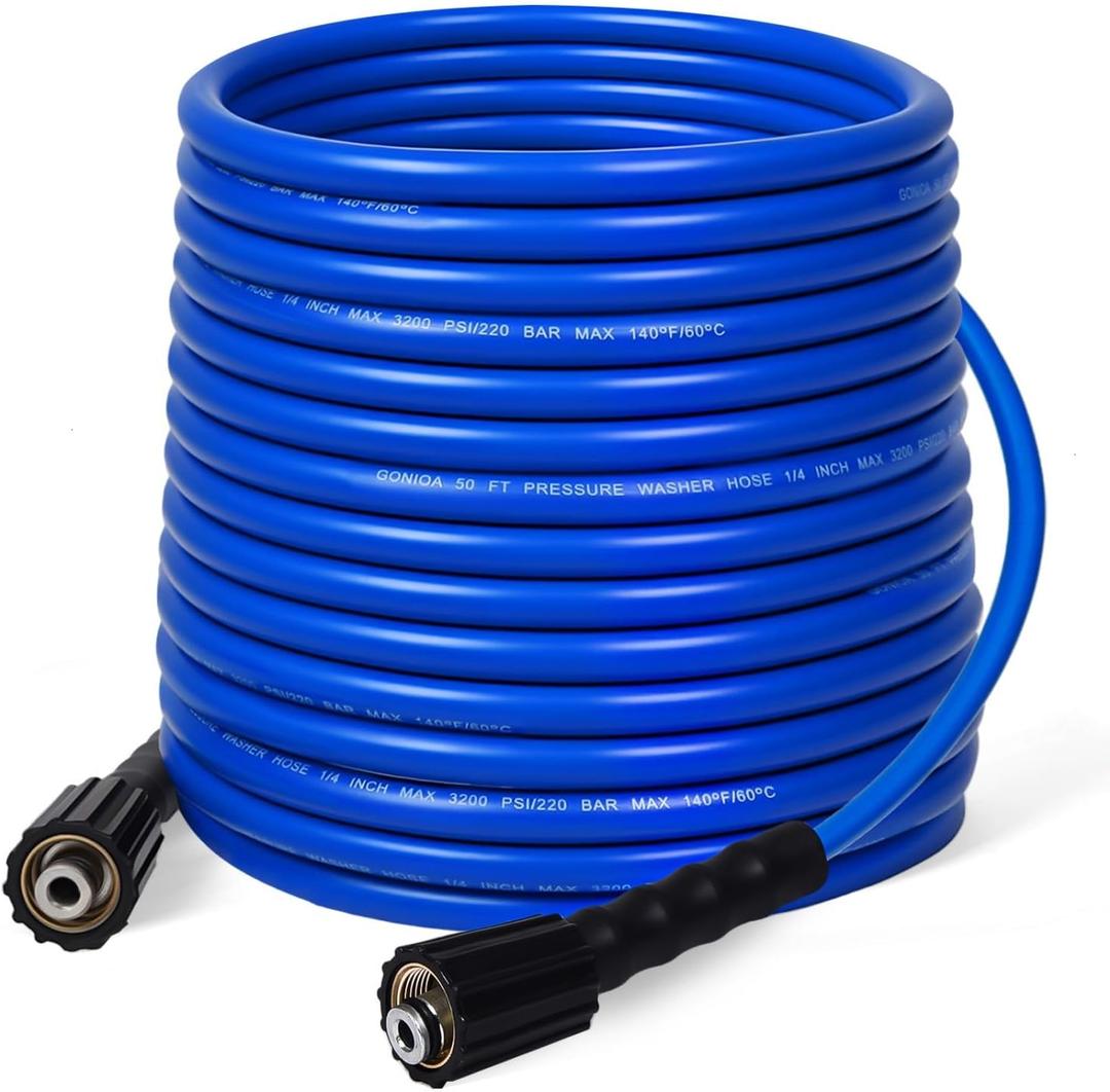 Pressure Washer Hose 50 FT 1/4" ID, Kink Resistant Power Washer Hose with M22 Fittings, Rated up to 3200 PSI