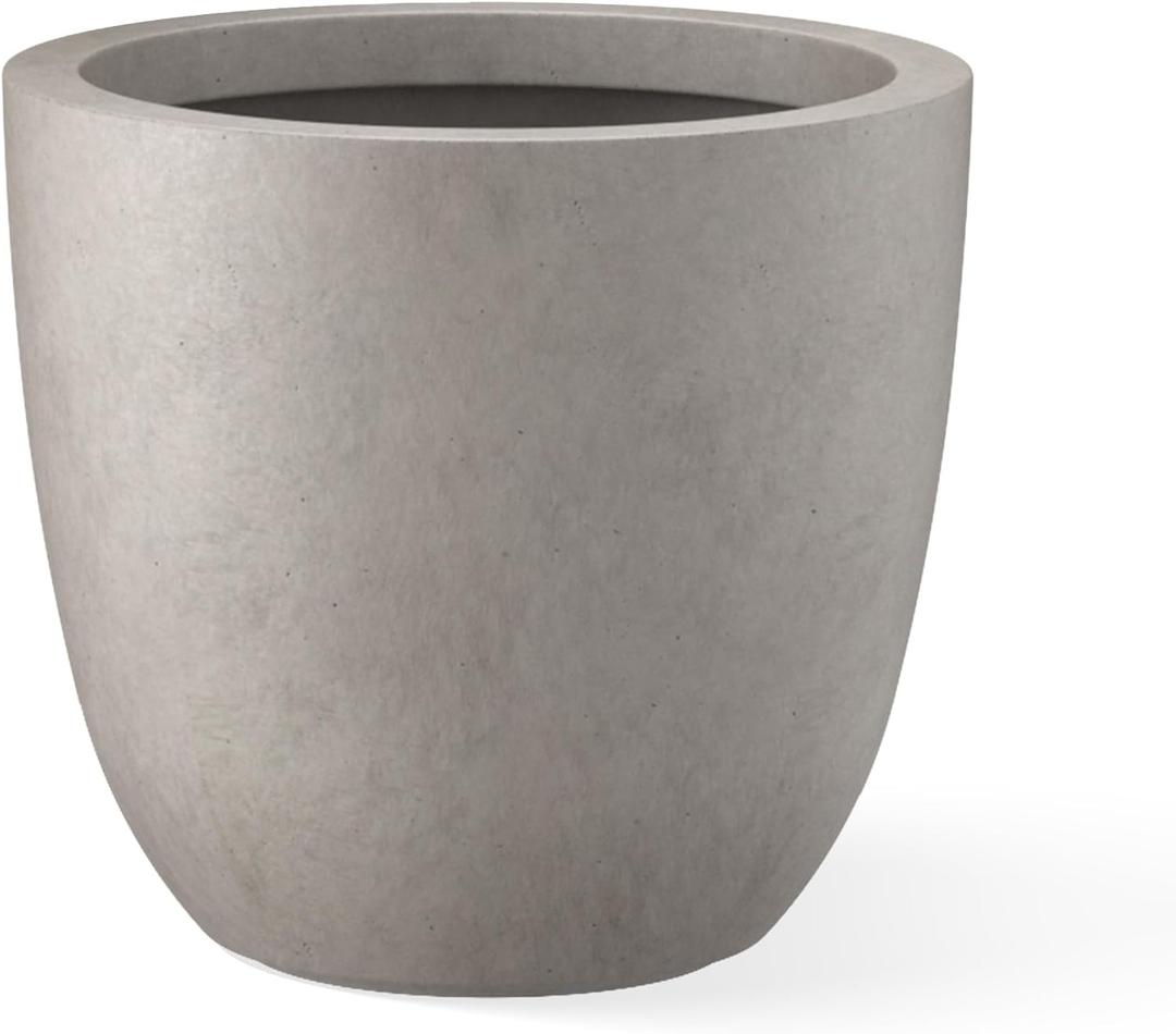 Kante 18 Inch Dia Round Concrete Planter, Indoor Outdoor Large Plant Pot with Drainage Hole and Rubber Plug for Home Patio Garden, Weathered Concrete