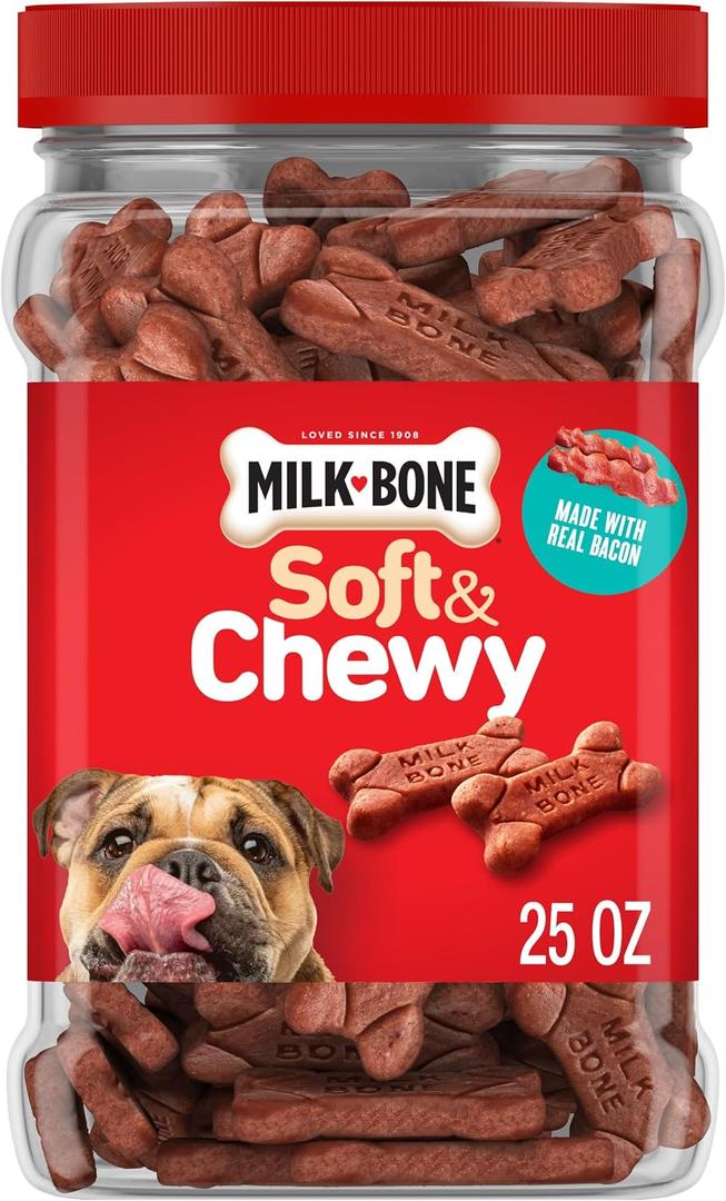 Milk-Bone Soft & Chewy Dog Treats, Made with Real Bacon, 25 Ounce Canister (EXP 04/01/27)