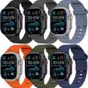 6 Pack Sport Bands for Apple Band 49mm 46mm 45mm 44mm 42mm iWatch Bands for Men Women,Waterproof Silicone Strap Wristband for Apple Watch Series 3 2 1
