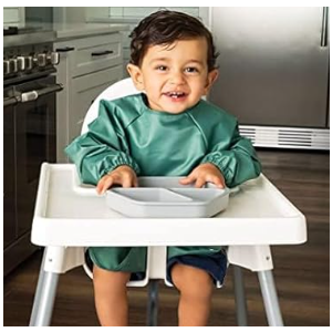 Tiny Twinkle Mess Proof Baby Bibs, Pack of 1 Waterproof Smock Baby Bibs for Eating, Machine Washable Long Sleeve Bibs, Baby Led Weaning, Toddler Bibs, BLW Supplies (Olive, Small 6-24 Months)
