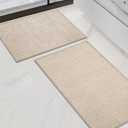 chakme Bathroom Rug Sets 2 Piece, Ultra Thin Bath Rug Set Quick Dry Bath Mat, Absorbent Bath Mat for Bathroom Non Slip Machine Washable, (Light Beige)
