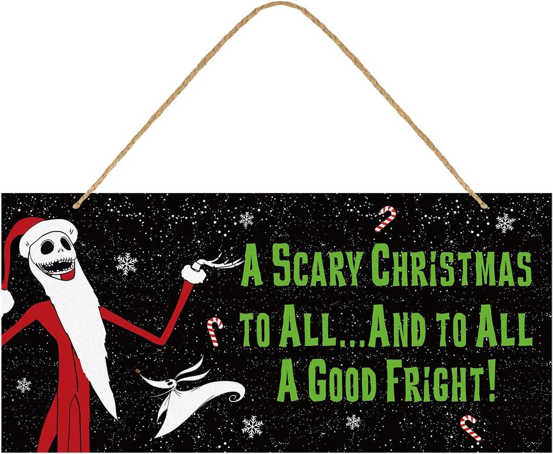 Nightmare Christmas Decorations, Funny Holiday Wood Door Hanging Sign, Scary Xmas Welcome Sign Front Door Decor Party Supplies Tree Ornament, Nightmare Christmas Merch Gifts for Women Men