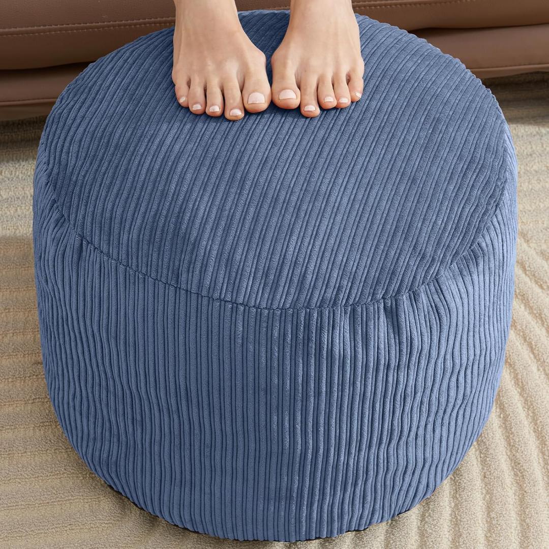 Pouf Ottoman Foot Stools with Foam Small Ottoman for Living Room Corduroy Ottomans Pouf 26x18 Floor Poufs Foot Rest for Chair Blue Hassocks and Ottomans, Blue 