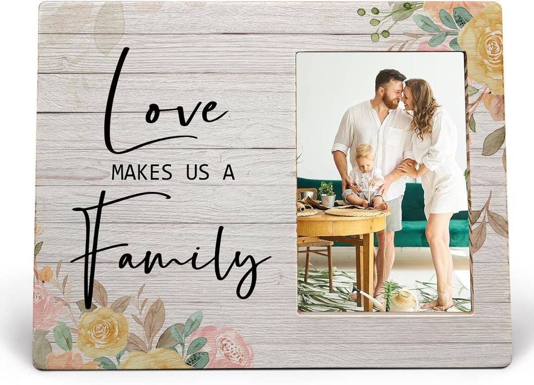 Love Picture Frame, Wedding Picture Frame, Wedding Gifts, Engagement Gifts for Couples Newly Engaged, Gifts for Newly Engaged Couple, Love Makes Us a Family Wood Photo Frame for 4x6 Photos