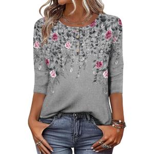 Zeagoo 3/4 Length Sleeve Women Tops Crew Neck Blouses Dressy Casual Summer T Shirts Loose Fit Business Work Clothes, Large