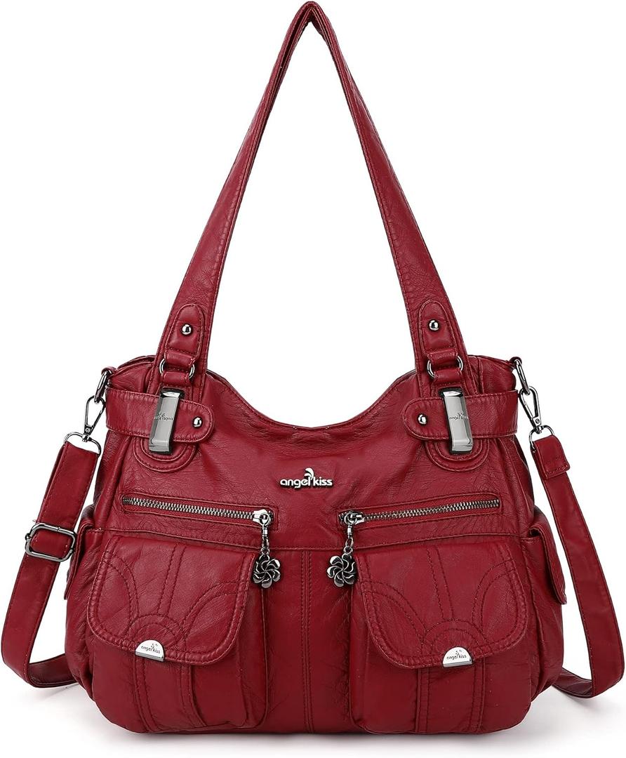 Purses and Handbags Women Tote Shoulder Top Handle Satchel Hobo Bags Fashion Washed Leather Purse (69red)