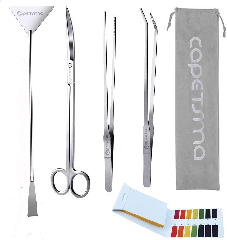 Capetsma Aquascape Tools, Long Stainless Steel Aquarium Plant Tools Aquarium Tweezers Scissors Spatula Tool Set Bonsai Kit Algae Scrapers Aquarium Cleaning Kit for Fish Tank Starter kit (Silver)