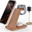 3 in 1 Wireless Charging, Wireless Charger Stand for Multiple Apple Devices, Wireless Charger for iPhone 17 16 15 14 13 12 11 Pro Max XS XR 8, Apple Watch 11 9 8 7 6 SE 5 4 3 2, AirPods 3/2/Pro (Dark Wood)