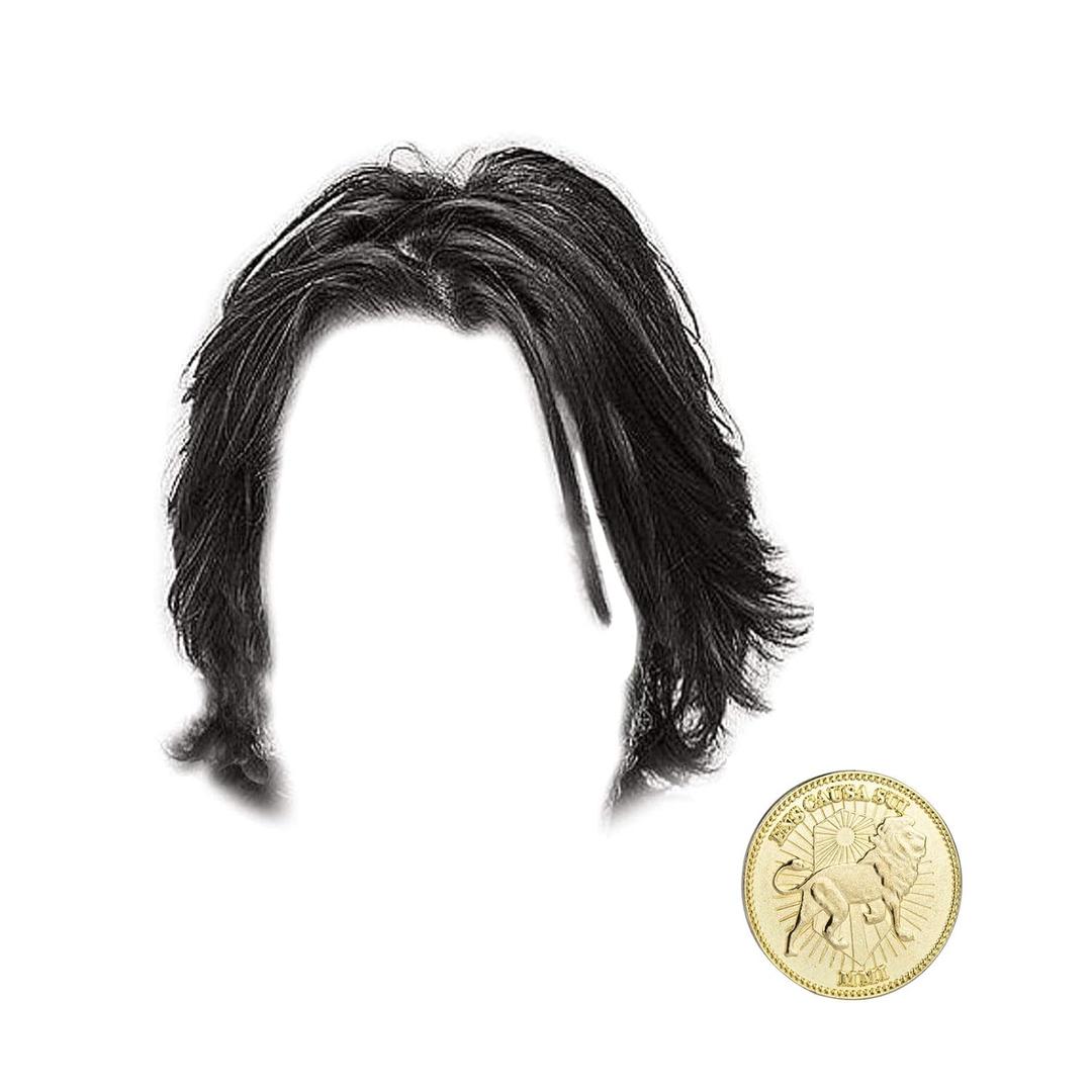 Karc Adult Black Wig with Coin Movie Cosplay Costume Short Hair Mens Accessories Wigs Halloween Costume Fancy Dress Merchandise