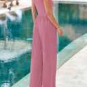 PRETTYGARDEN Summer Sleeveless Jumpsuits for Women Dressy Square Neck Wide Leg Pants Knit One Piece Rompers Fashion Clothing (Pink,Small)