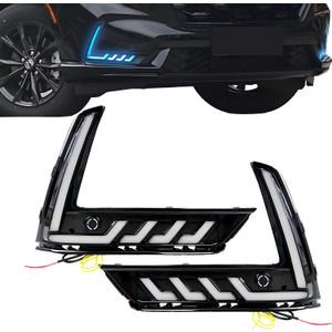 LED Fog Light DRL Compatible with Honda CR-V 2023 2024 2025, 3-Color Daytime Running Light with Amber Sequential Turn Signal & Blue Night Light, Front Bumper Lamp (Left & Right)