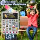 Back To School Decoration - 13'' x 5.5'' Pencil Welcome Wooden Sign With 5 Hanging Apples - Photo Hanging Display Picture Board with 30 Clips - Wall Art Classroom Wall Plaque Decor & Supplies - A05