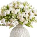 Letjolt Artificial Ranunculus Flower White Silk Flowers Faux DIY Bouquet for Wedding Engagement Centerpieces Arrangements Bridal Shower Decorations Home Decor, White