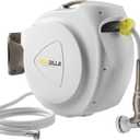 Retractable Garden Hose Reel, 1/2 in 120+6 ft, Heavy Duty Wall Mounted Water Hose Reel, Spring Power Automatic Rewind, Any Length Lock, 180 Swivel Bracket, 10 Pattern Spray Nozzle