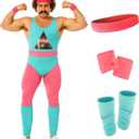 fun shack Mens 80s Fitness Instructor Costume Adults Retro Neon Leotard Outfit - X-Large