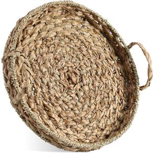 Thyle Large 16 Inch Round Woven Serving Tray with Handles Oversized Wicker Tray Decorative Wicker Basket for Table Decor Coffee Fruit Bread Storage and Display