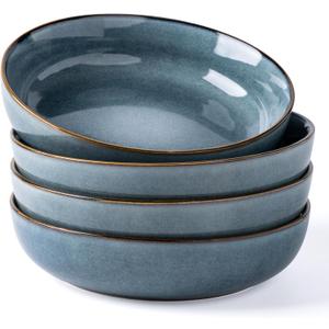 GBHOME 9'' Large Ceramic Pasta Bowls, 38oz Stoneware Pasta Serving Bowls Set of 4 for Kitchen, Wide Bowls for Fruit,Pasta,Salad,Oatmeal,Meal, Microwave Safe, Reactive Glaze-Space Blue