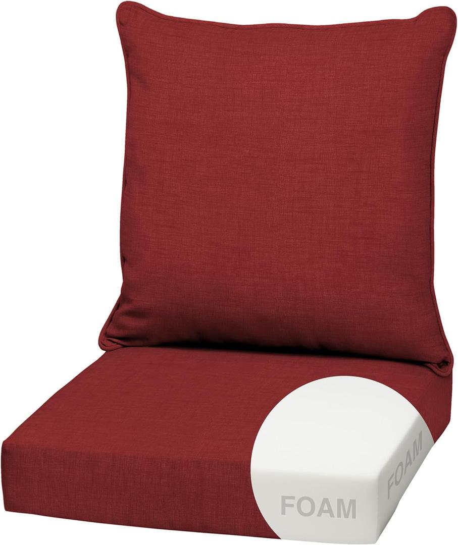 Arden Outdoor Foam Deep Seat Cushion Set, 22x24, Premium High-Density Foam, Never Flattens, Weather-Proof for Patio Chair Sofa Couch, Ruby Red Leala