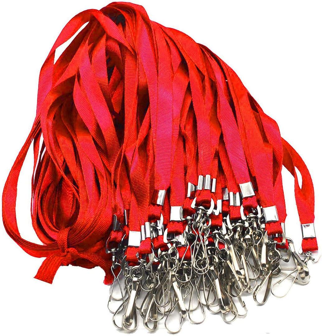 Red Lanyards 100 Pcs Lanyard for Id Badges Flat Lanyard with Badge Clip with J-Hook
