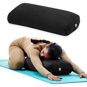 Gaiam Yoga Bolster Pillow, Soft Meditation Cushion for Yoga, Massage and Back Support, Breathable Cotton Fill, Zippered Microfiber Cover, Easy-Carry Handle, Machine Washable
