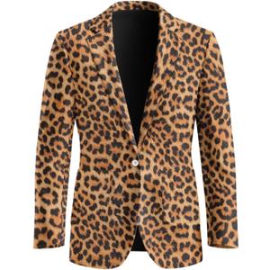 Lined Blazer Men One Button Casual Suit Jacket Slim Fit Coat with Pocket Winter Fall Business Blazers (Large, Leopard Print)