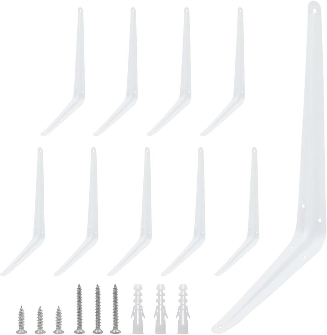 Lilaly 10 Pack Shelf Brackets 14 Inch Shelf Bracket, Heavy Duty L Brackets for Shelves for Hanging Floating Shelves Brack with Screws and wall Anchors(12"x14",White)
