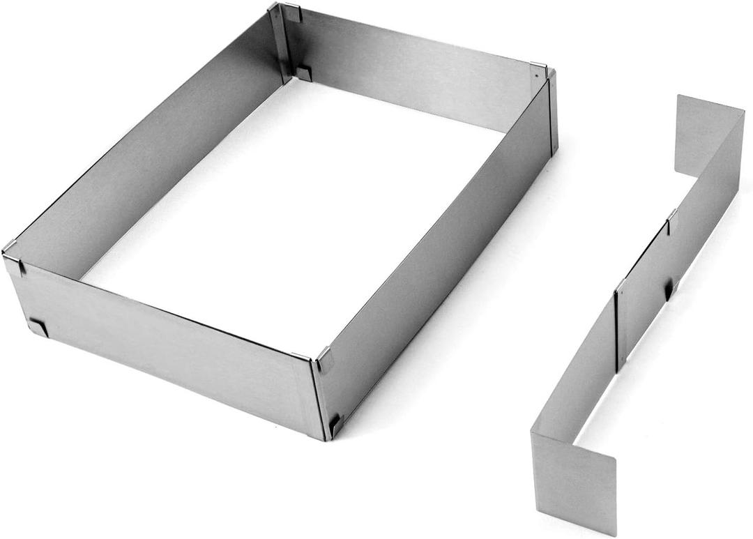 QWORK Stainless Steel Sheet Pan Extender, Adjustable Cake Mold Ring, Half Size, Square, 1 Pack