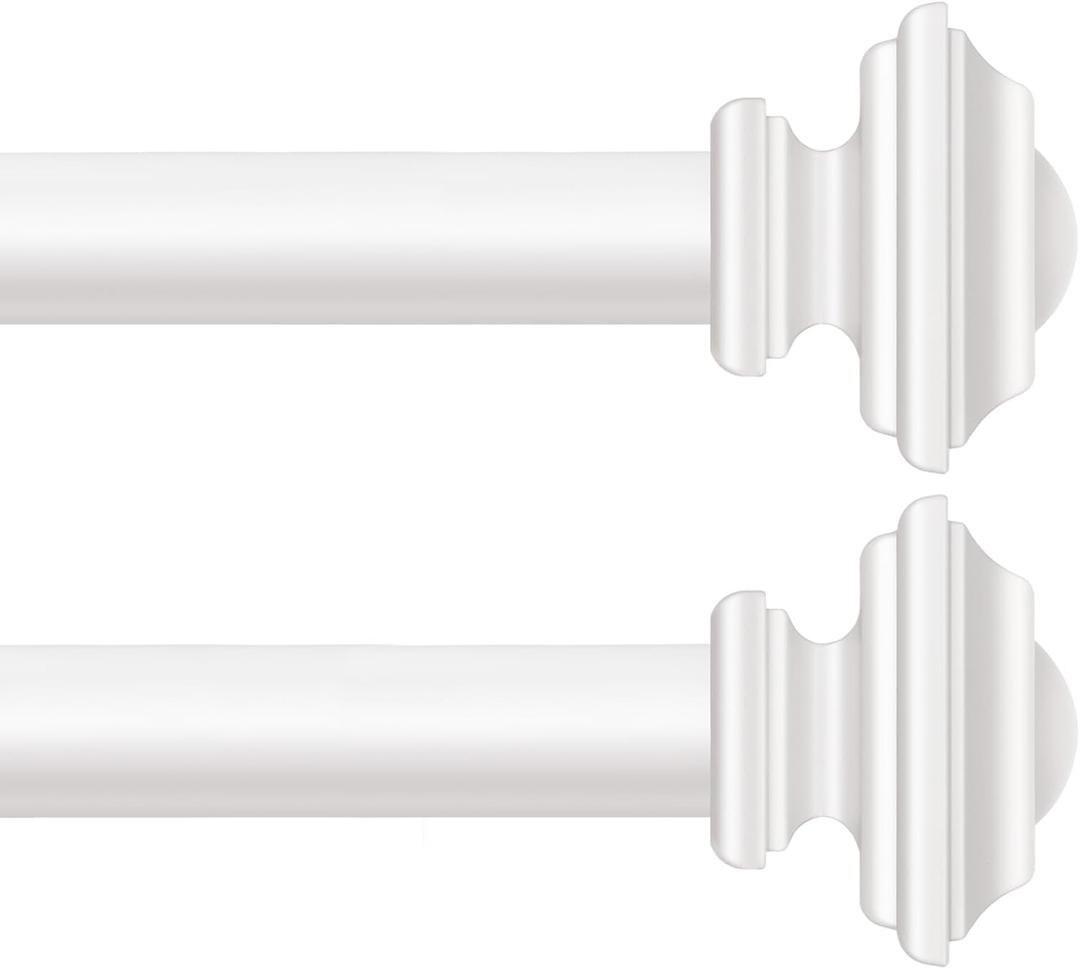 KAMANINA White Curtain Rods for Windows 48 to 84 Inches, 1 Inch Curtain Rod 32 to 86 inch(2.6-7.1ft), Single Drapery Rods with Square Finials, Pack of 2 