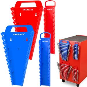 SWANLAKE 4-Pack Magnetic Wrench Organizer Toolbox Holder, 2PCS 15-Slot and 2PCS 12-Slot Wrench Organizers, SAE & Metric Ratchet Holders for Tool Box