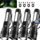 4Pack Flashlights High Lumens 9900FL, 7Mode Flashlight Rechargeable with LCD Digital Display, Rechargeable Flashlights with COB Light, Adjustable Super Bright Flashlight, Powerful Tactical Flash Light
