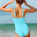 Qaoerde Girls Swimsuit One Piece Swimsuits Solid Color Bathing Suit Colorful Contrast Trim Adjustable Straps Swimwear 9-16Y (Blue, XS)