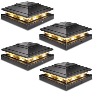 Post Cap Lights Outdoor 4pack, Waterproof Fence Post Solar Lights for 4x4 5x5 6x6 Wood/Vinyl Posts, Black Solar Deck Post Lights with 2 Color Modes Decorate Garden Patio Porch Backyard