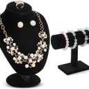 RattanView 2 Pcs Black Velvet Jewelry Display Set Necklace Mannequin Bust Stand T Bar Bracelet Holder for Retail Home Decor