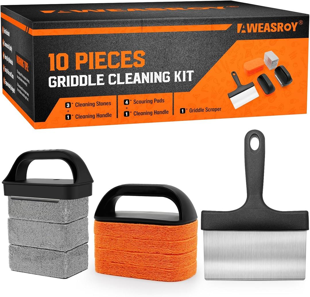 Easy to Remove Stain Griddle Cleaning Kit for Blackstone, Flat Top with Grill Stone, Scraper & Brush, Black