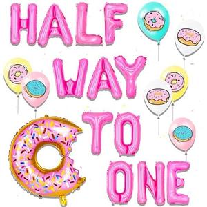 JeVenis 12 Pink Donut Half-Birthday Balloons for Children's Birthday Party