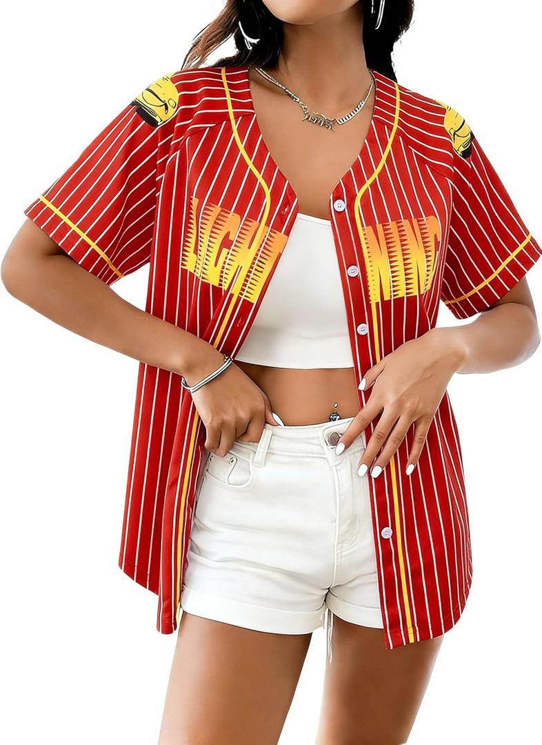 Car Jersey Women Cars Baseball Outfit Racing Blouse Shirt Casual V Neck Family Vacation T-Shirt (Red, M)