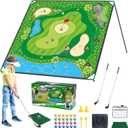 Golf Chipping Game Set, 71 x 71 in Large Golf Practice Mat with 2 Adjustable Clubs, 24 Sticky Balls, Portable Indoor Outdoor Golf Training Set, Perfect Backyard Golf Game Gift for