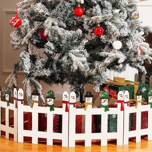 Blulu 4 Pieces 12 Inch Christmas Tree Gate Snowman Christmas Tree Fences for Pets Dog Cat Blocker White Picket Fence Barrier Flexible Picket for Xmas Holiday Party Office Home Decor