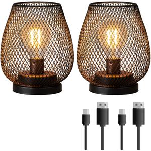NEEDOMO 2 Pack Rechargeable Lamp Outdoor Table Lantern, Cordless Table Lantern with Timer Mode, Vintage Decorative Lights Cordless Lamp Indoor Outdoor Patio Bedroom Living Room with LED Bulb