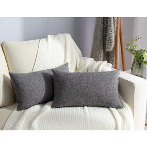 Stellhome Rectangle Linen Throw Pillow Covers Solid Farmhouse Burlap Cushion Covers for Home Decoration, Set of 2, 12 x 20 inch (30 x 50 cm), Dark Grey