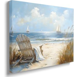 Peaceful Blue Sailboat Seascape Ocean Pictures Wall Decor Framed Coastal Landscape Beach Scene Wall Art Canvas Prints Sea Posters Beachy Scenery Artwork for Living Room Bedroom Bathroom (16"x24")