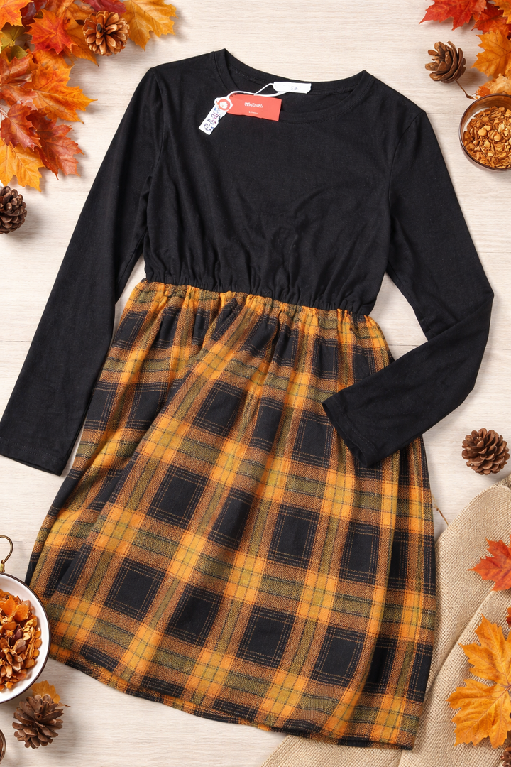 PATPAT Family Matching Outfits Mommy and Me Dresses Matching Set Long Sleeve Plaid Midi Dress and Casual Button Down Shirts (Small)