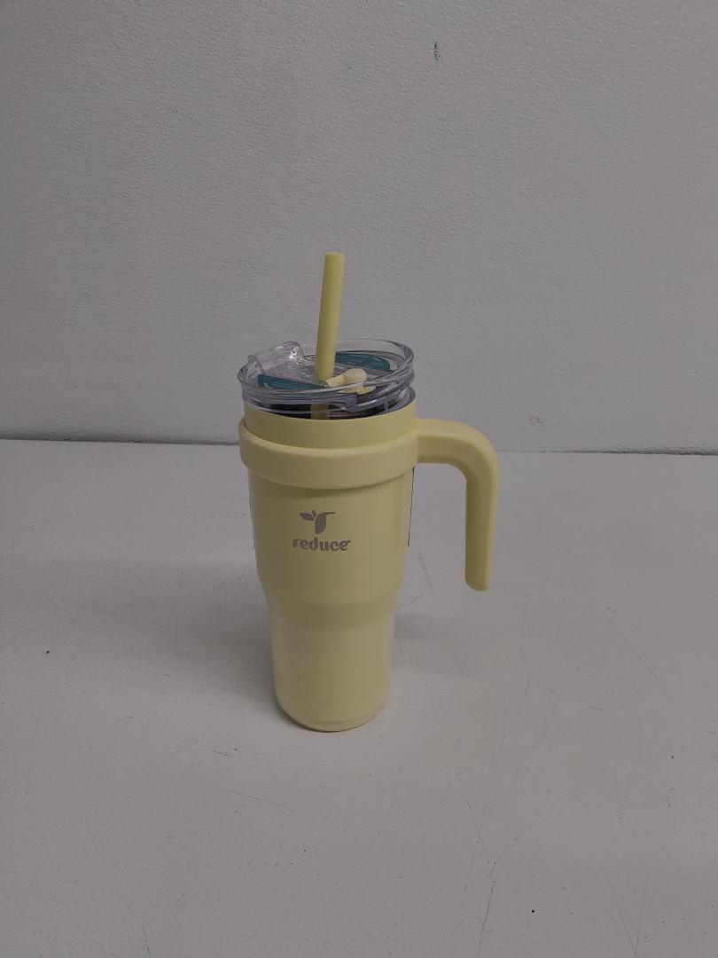 REDUCE Halo 24 oz Stainless Steel Vacuum Insulated Tumbler - Spill Proof Travel Mug with Flip Handle Lid - Keeps Drinks Cold for 32 Hrs - Dishwasher Safe - Cupholder Friendly - French Vanilla
