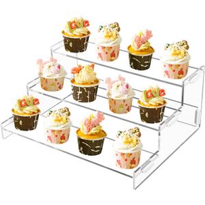 Acrylic Riser Display Stand 3 tier Perfume Organizer Stand up,Perfume Stand Organizer for Men with Rail Guard ,Cabinet Shelf Riser Clear Display Action Figures ,Perfumes Kitchen Spices