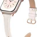 Slim Leather Band Compatible for Apple Watch 38mm 40mm 41mm 42mm Series 10, Slim Thin Elegant Top Grain Genuine Leather Strap Compatible for iWatch Series 10 9 8 7 6 5 4 3 2 1 SE Women (Startlight)